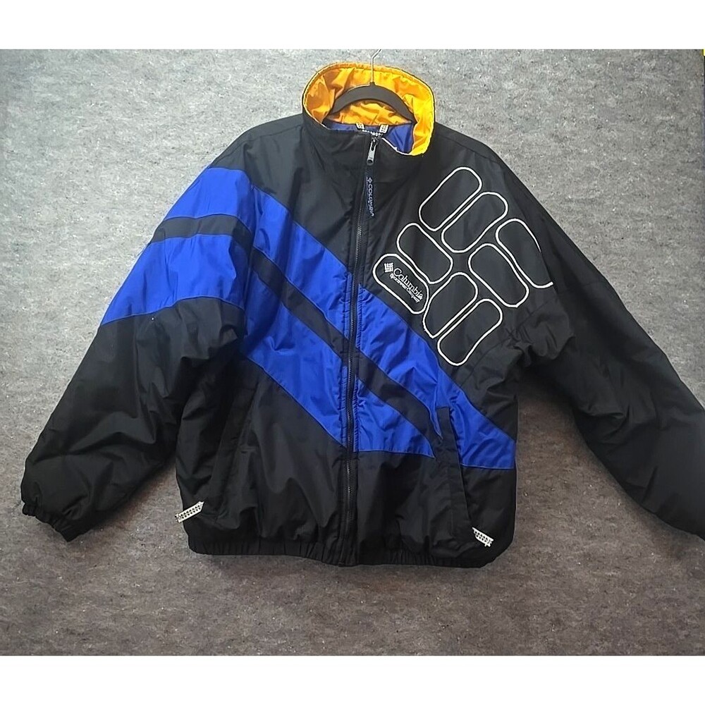 Vintage 1990's Columbia Jacket Coat All Over Print Winter Ski Size L Blue/Black